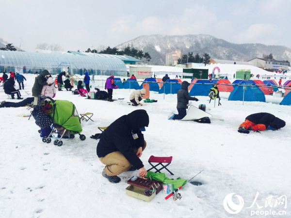 韓國平昌鱒魚節(jié)開幕 雪地冰釣樂趣無窮