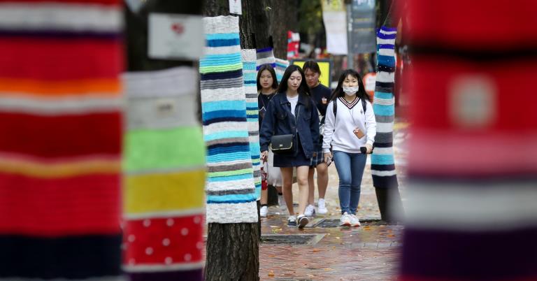 韓國：秋雨來襲氣溫低 大樹“穿毛衣”御寒（組圖）